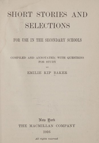 جلد کتاب Short Stories and Selections for Use in the Secondary Schools