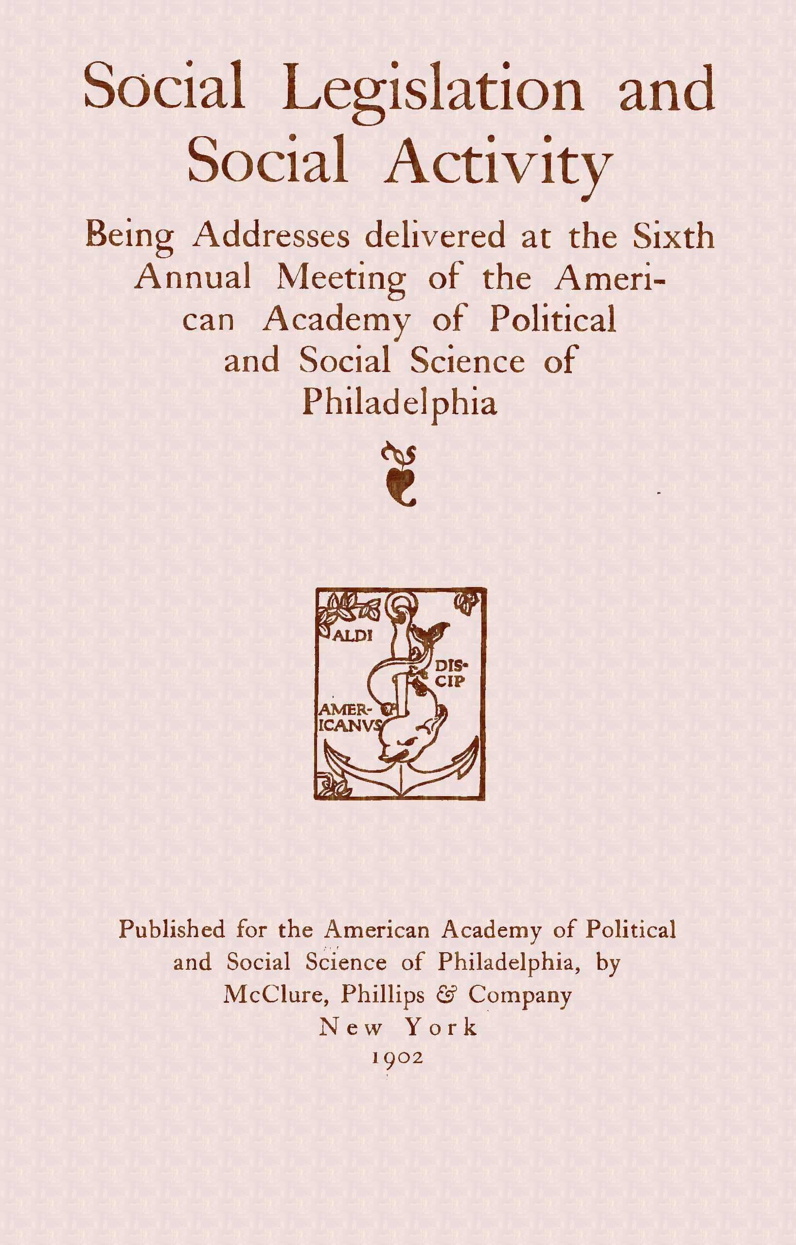 جلد کتاب Social Legislation and Social Activity