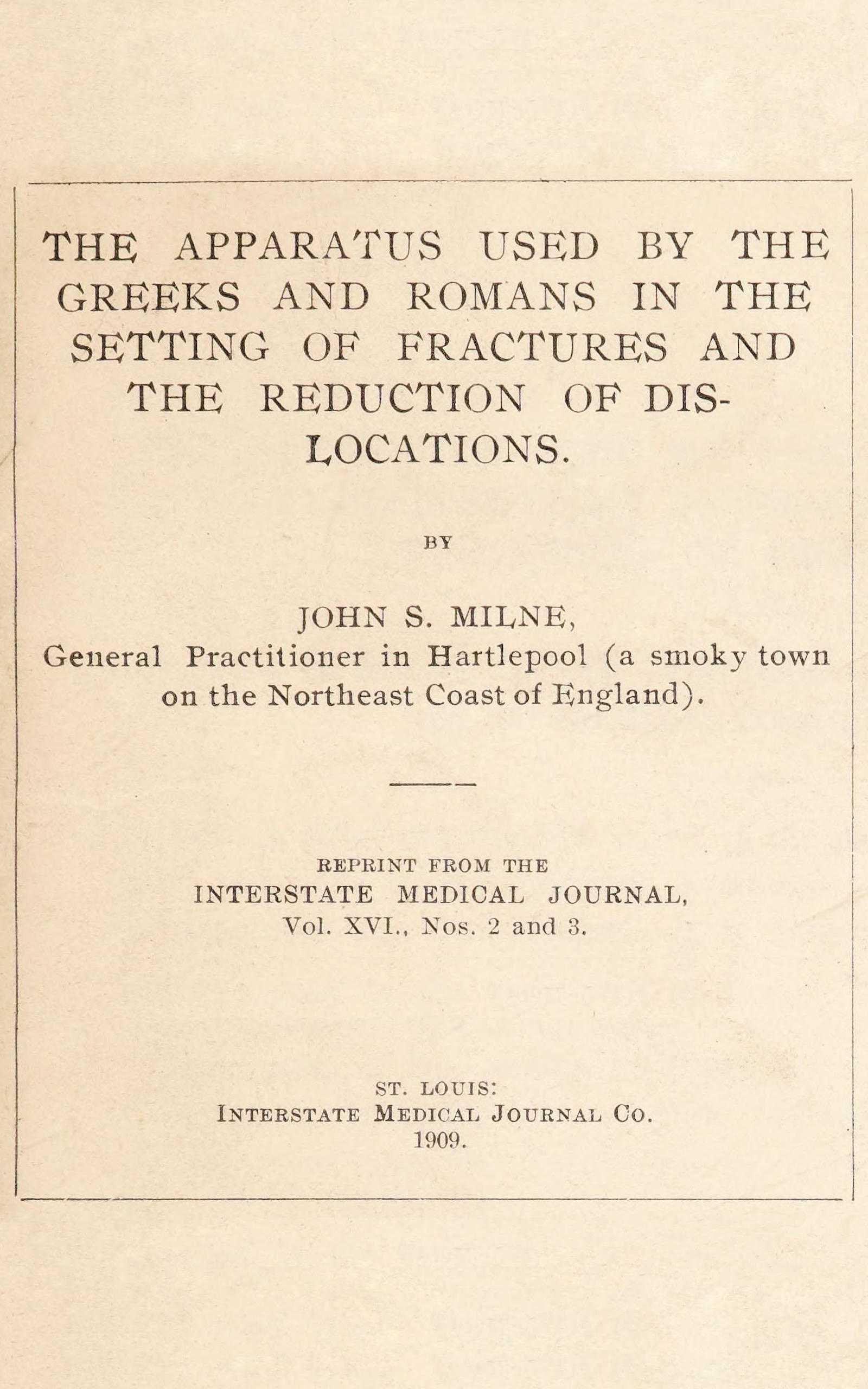 جلد کتاب The Apparatus Used by the Greeks and Romans in the Setting of Fractures and the Reduction of Dislocations