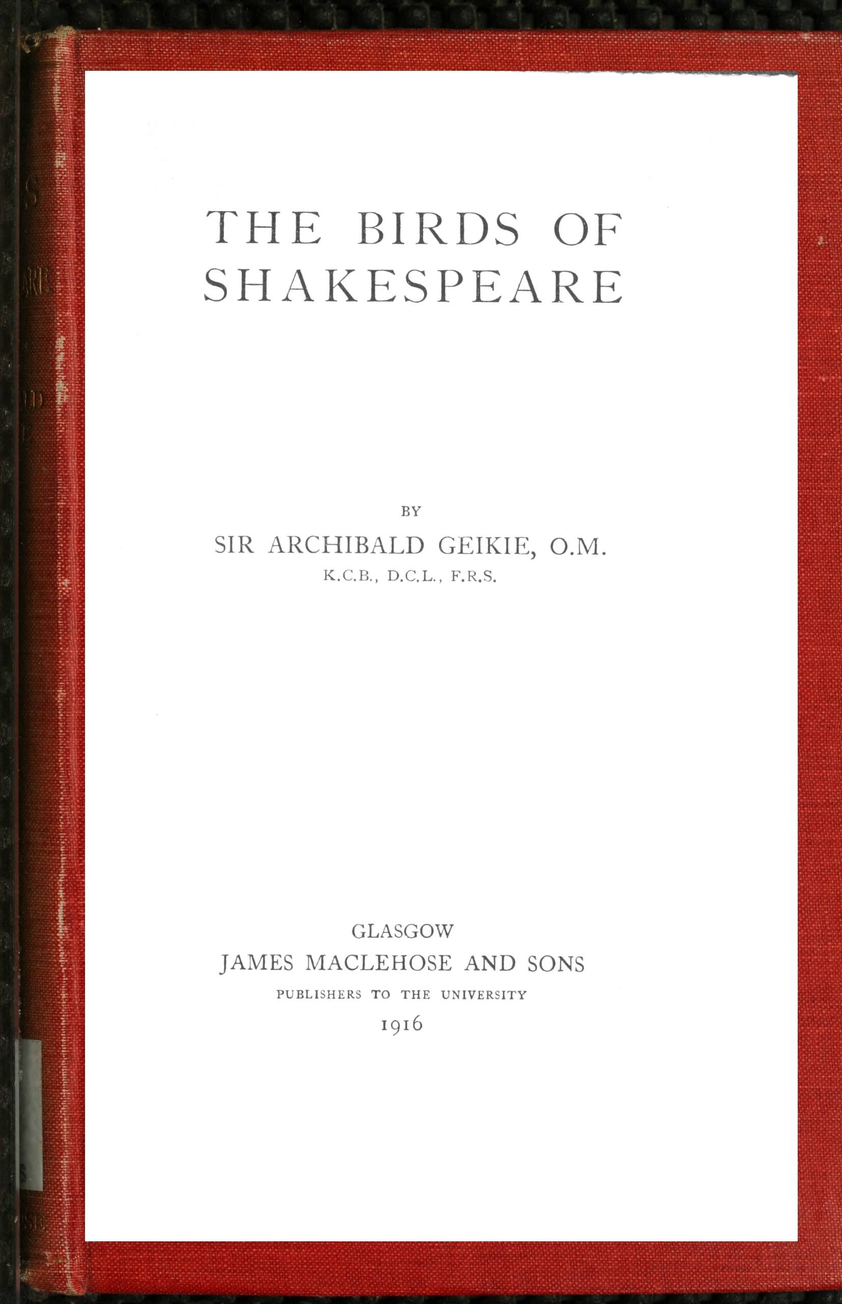 جلد کتاب The birds of Shakespeare