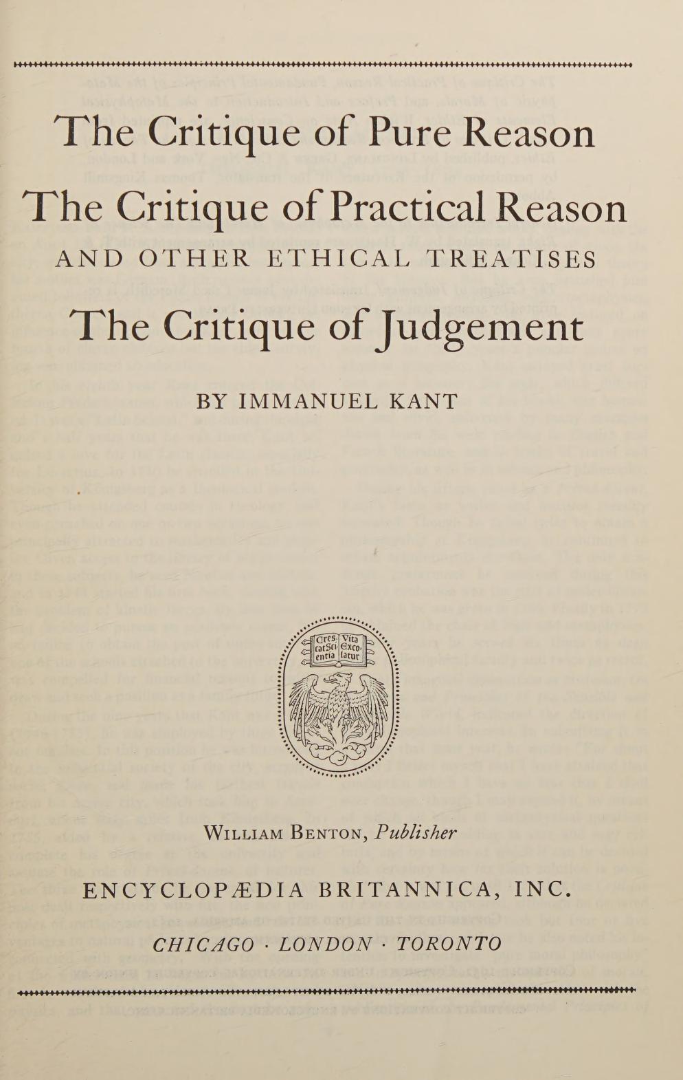 جلد کتاب The Critique of Practical Reason