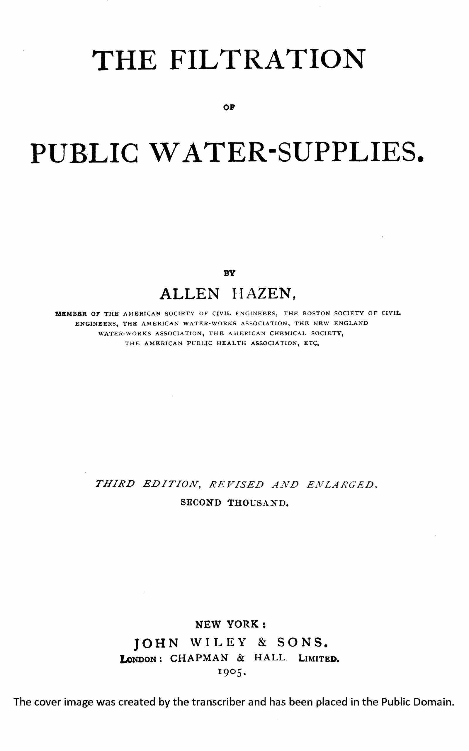 جلد کتاب The filtration of public water-supplies