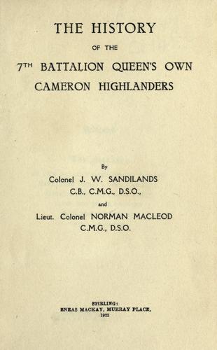 جلد کتاب The History of the 7th Battalion Queen's Own Cameron Highlanders