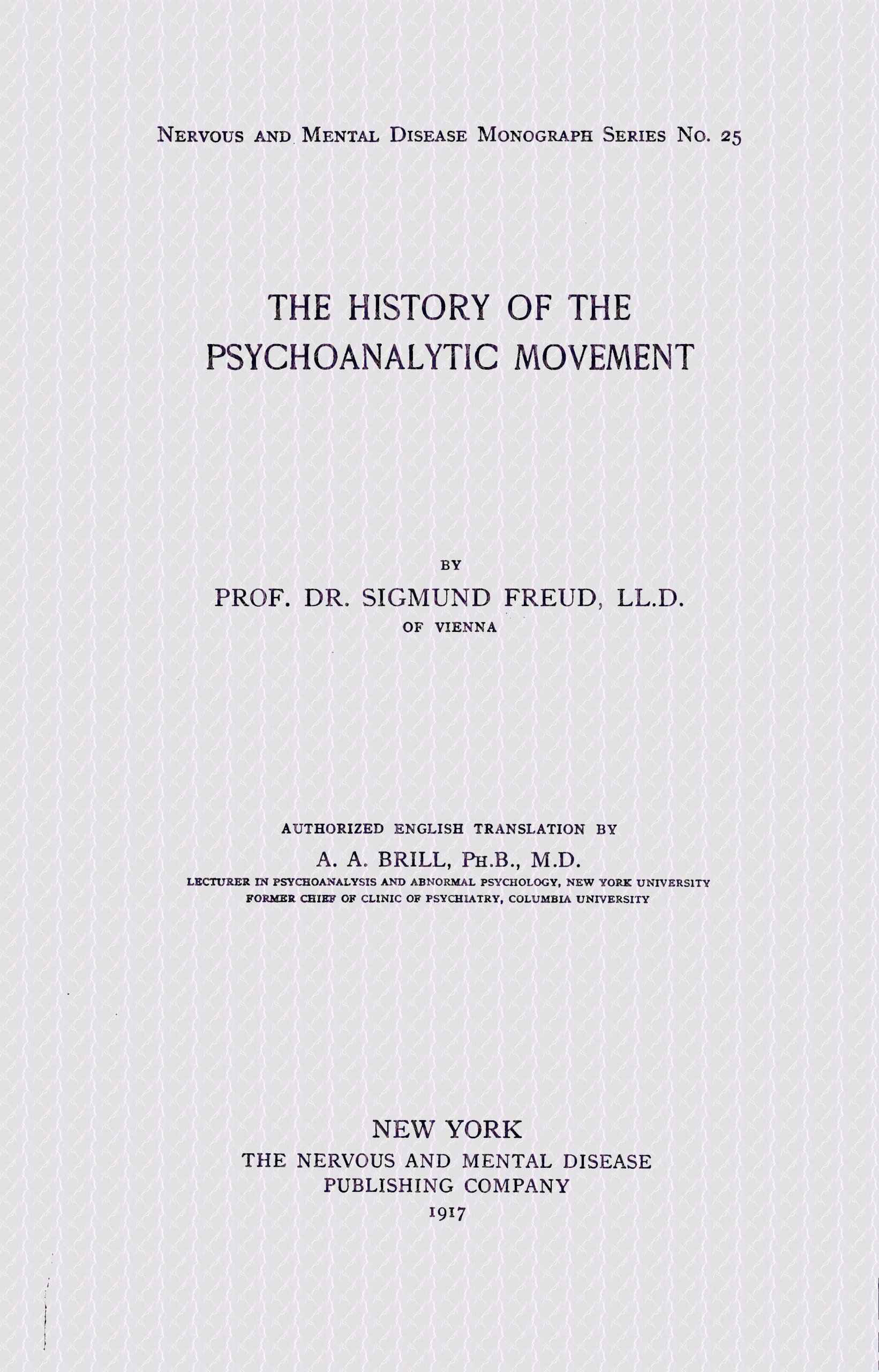 جلد کتاب The History of the Psychoanalytic Movement