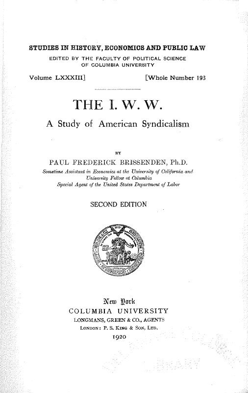 جلد کتاب The I. W. W.: A Study of American Syndicalism