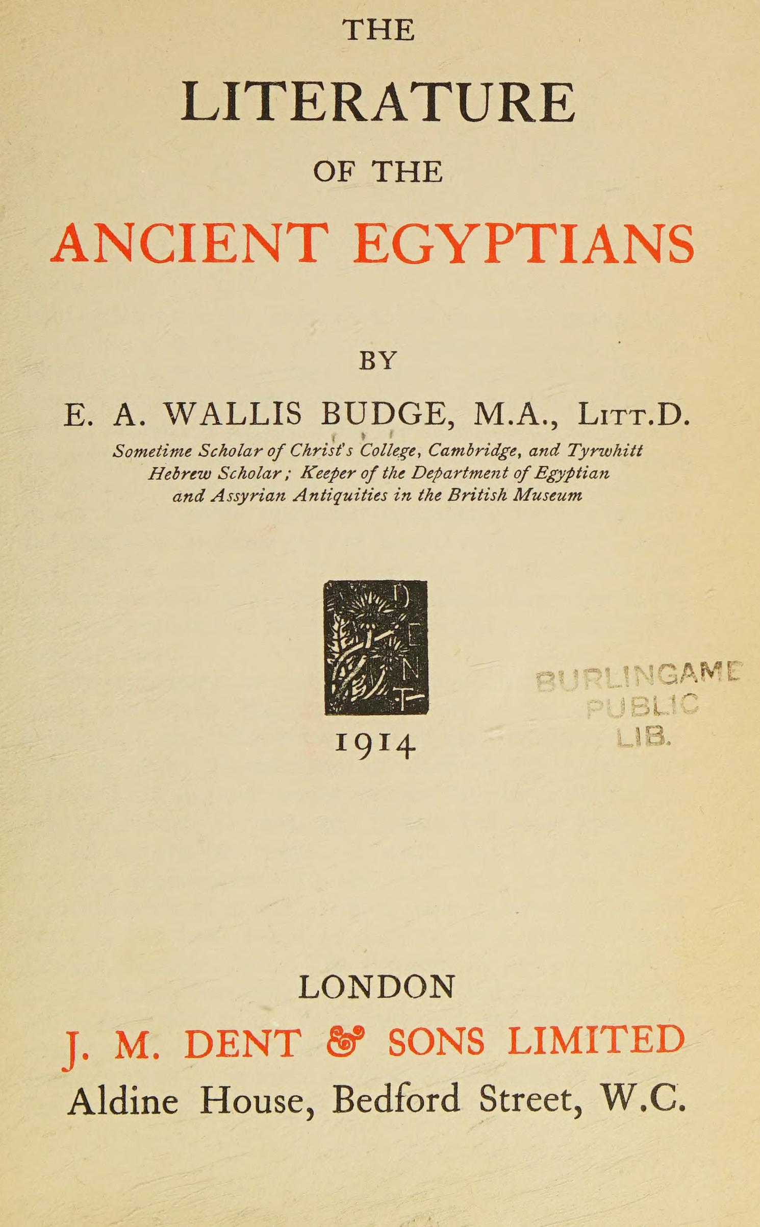 جلد کتاب The Literature of the Ancient Egyptians