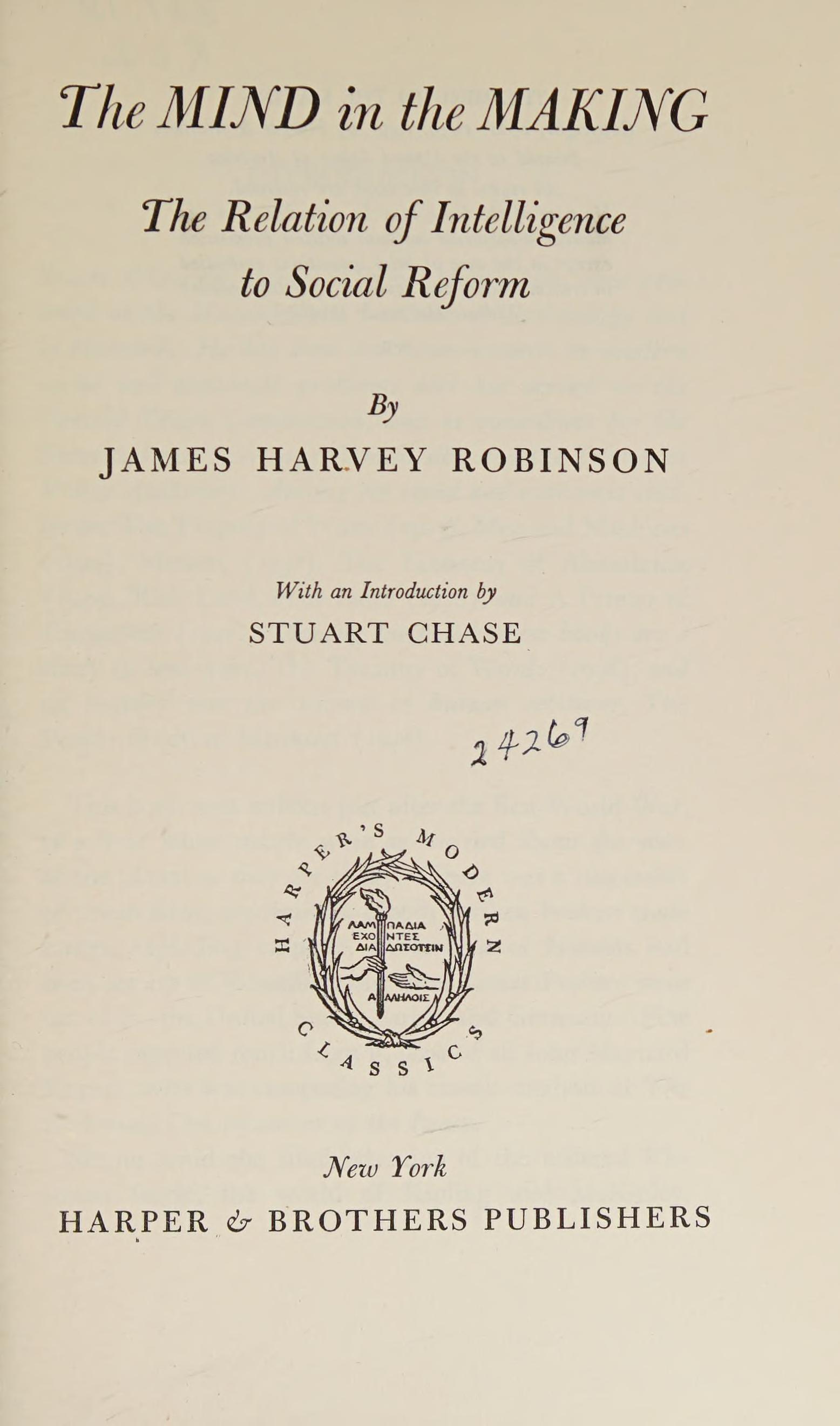 جلد کتاب The Mind in the Making: The Relation of Intelligence to Social Reform