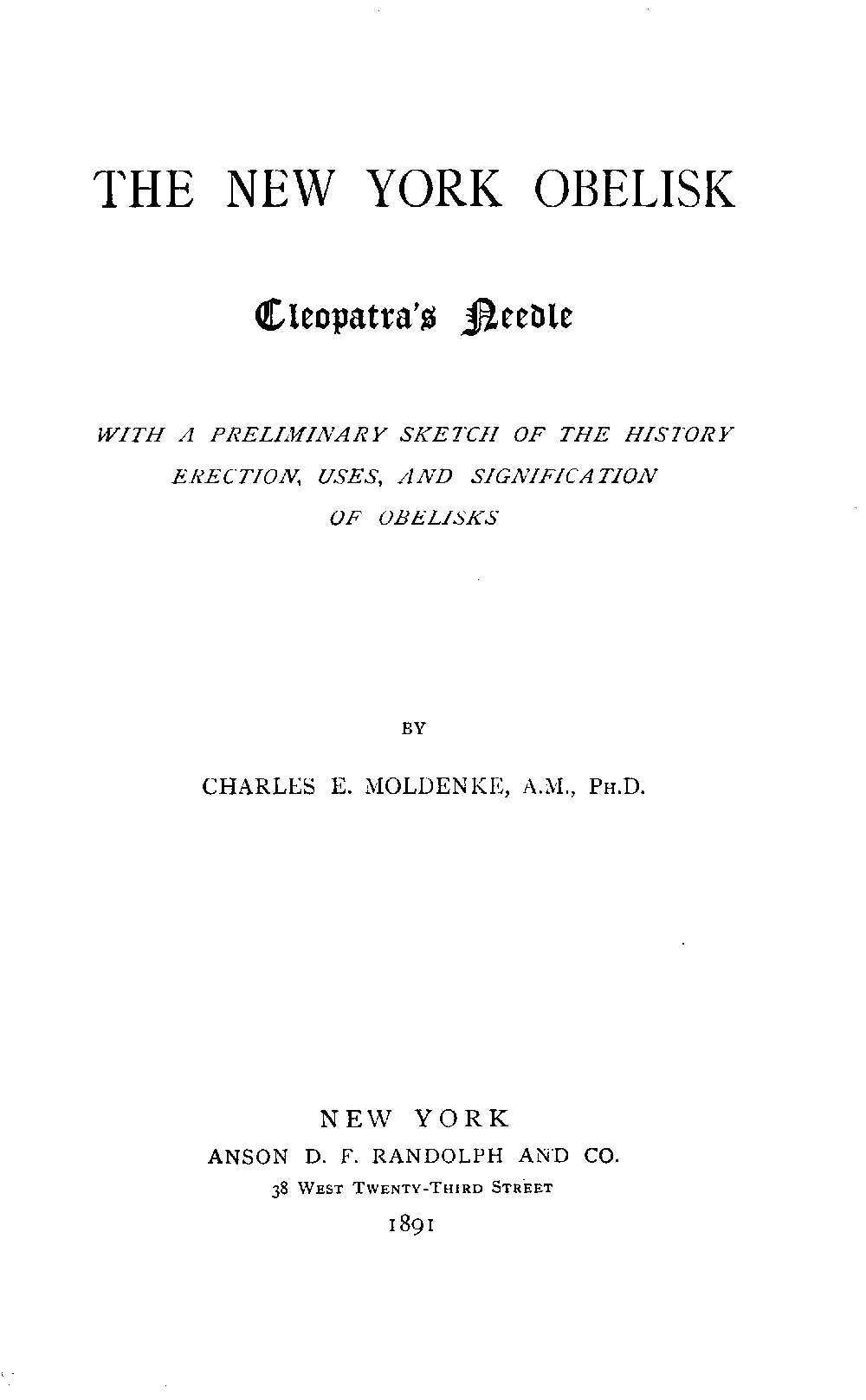 جلد کتاب The New York Obelisk: Cleopatra's Needle