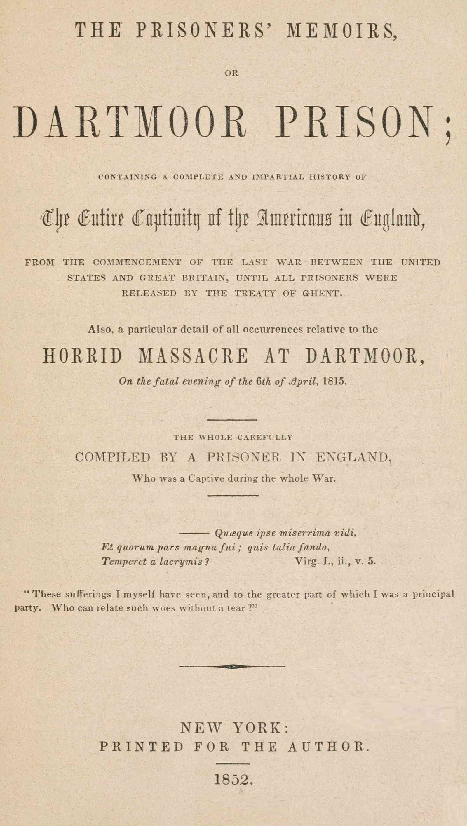 جلد کتاب The Prisoners' Memoirs, or, Dartmoor Prison
