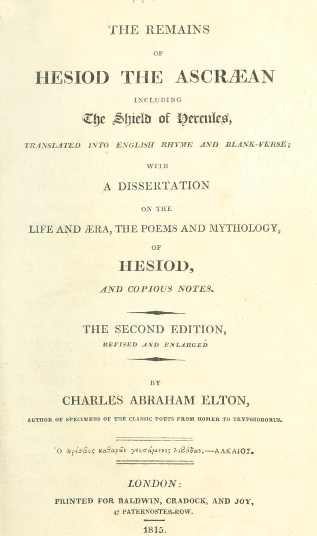 جلد کتاب The Remains of Hesiod the Ascræan