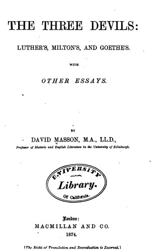 جلد کتاب The Three Devils: Luther's, Milton's, and Goethe's