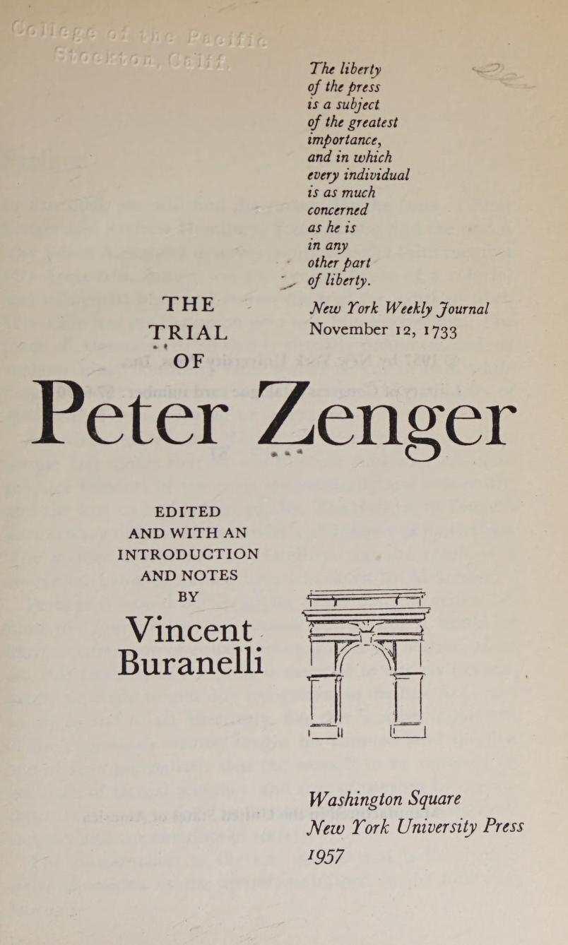 جلد کتاب The Trial of Peter Zenger