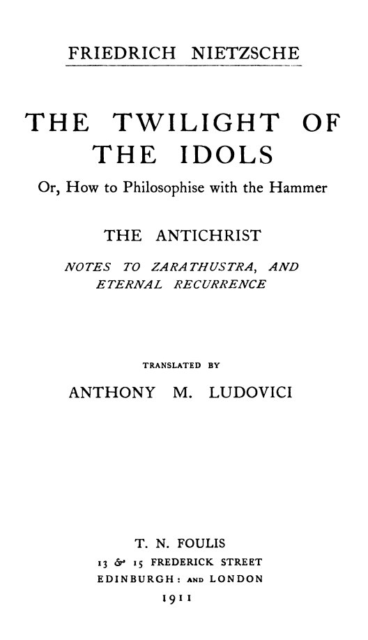 جلد کتاب The Twilight of the Idols; The Antichrist