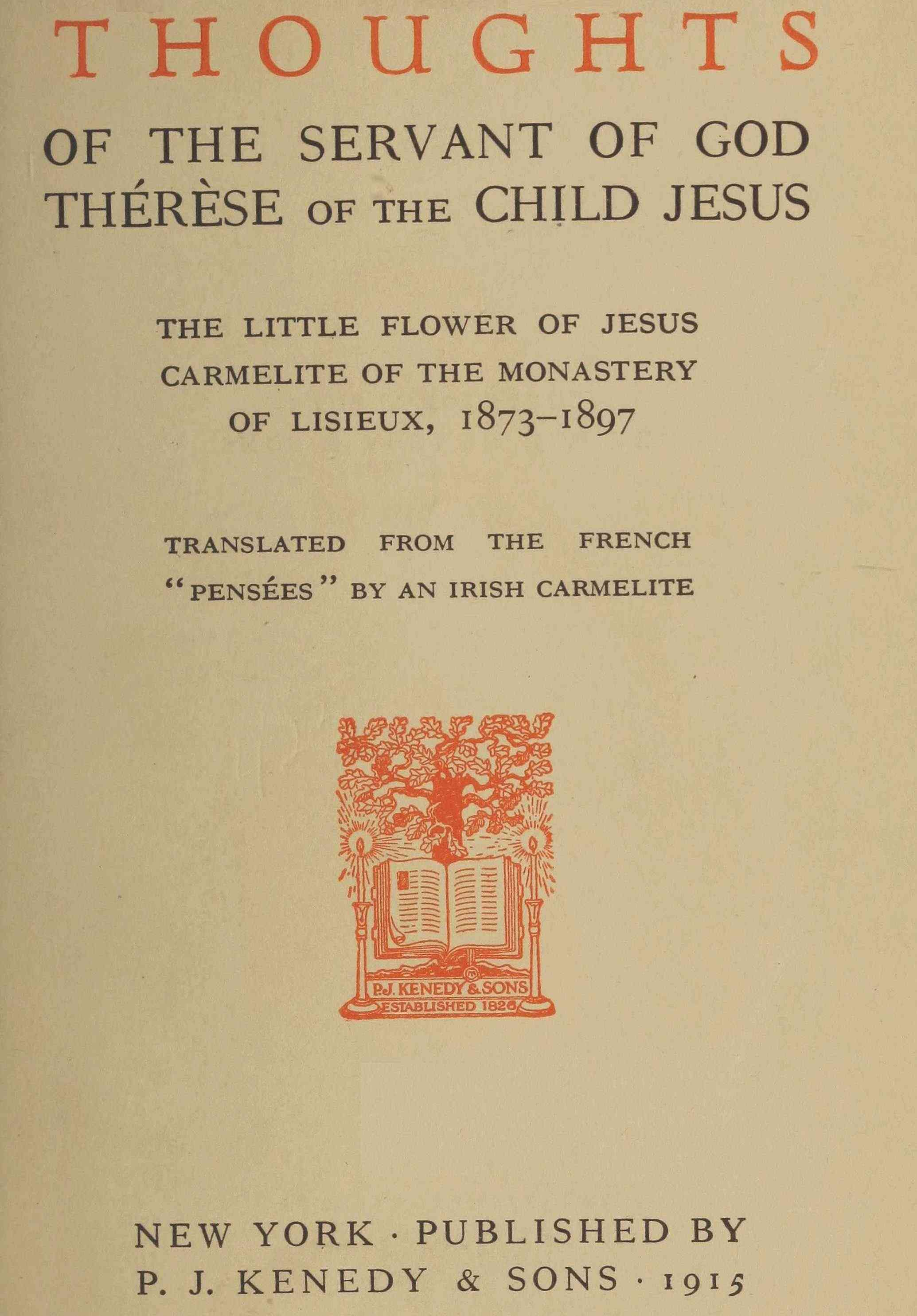جلد کتاب Thoughts of the Servant of God, Thérèse of the Child Jesus