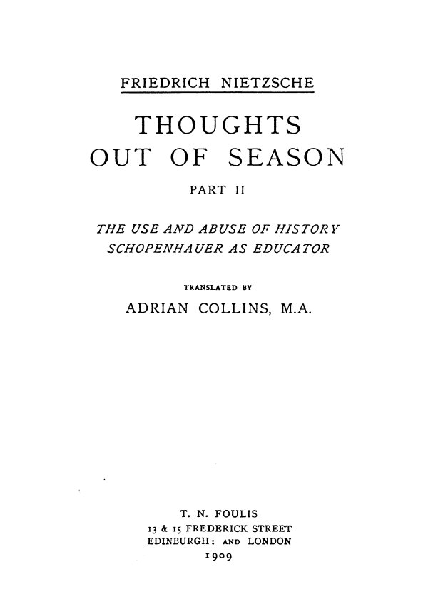 جلد کتاب Thoughts Out of Season, Part II