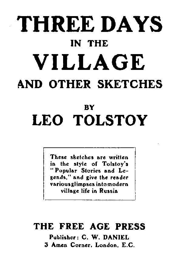 جلد کتاب Three Days in the Village, and Other Sketches
