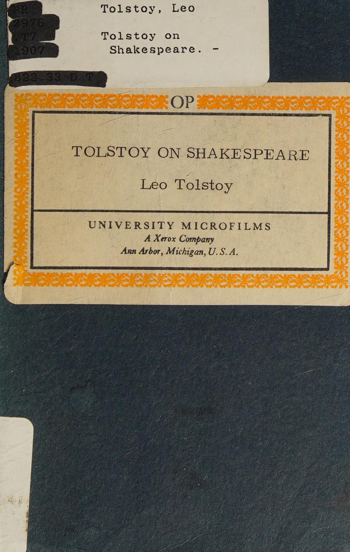 جلد کتاب Tolstoy on Shakespeare