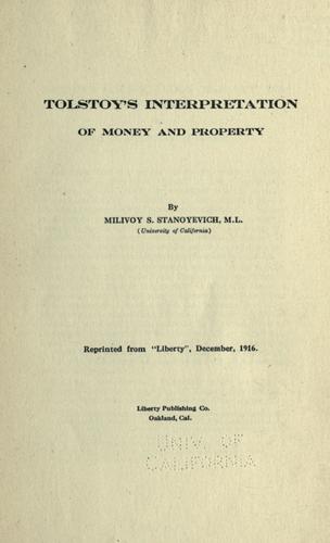 جلد کتاب Tolstoy's Interpretation of Money and Property