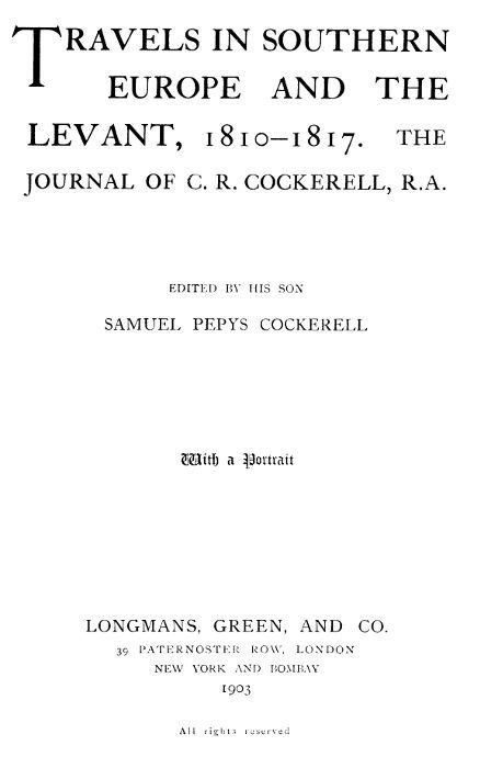 جلد کتاب Travels in Southern Europe and the Levant, 1810-1817