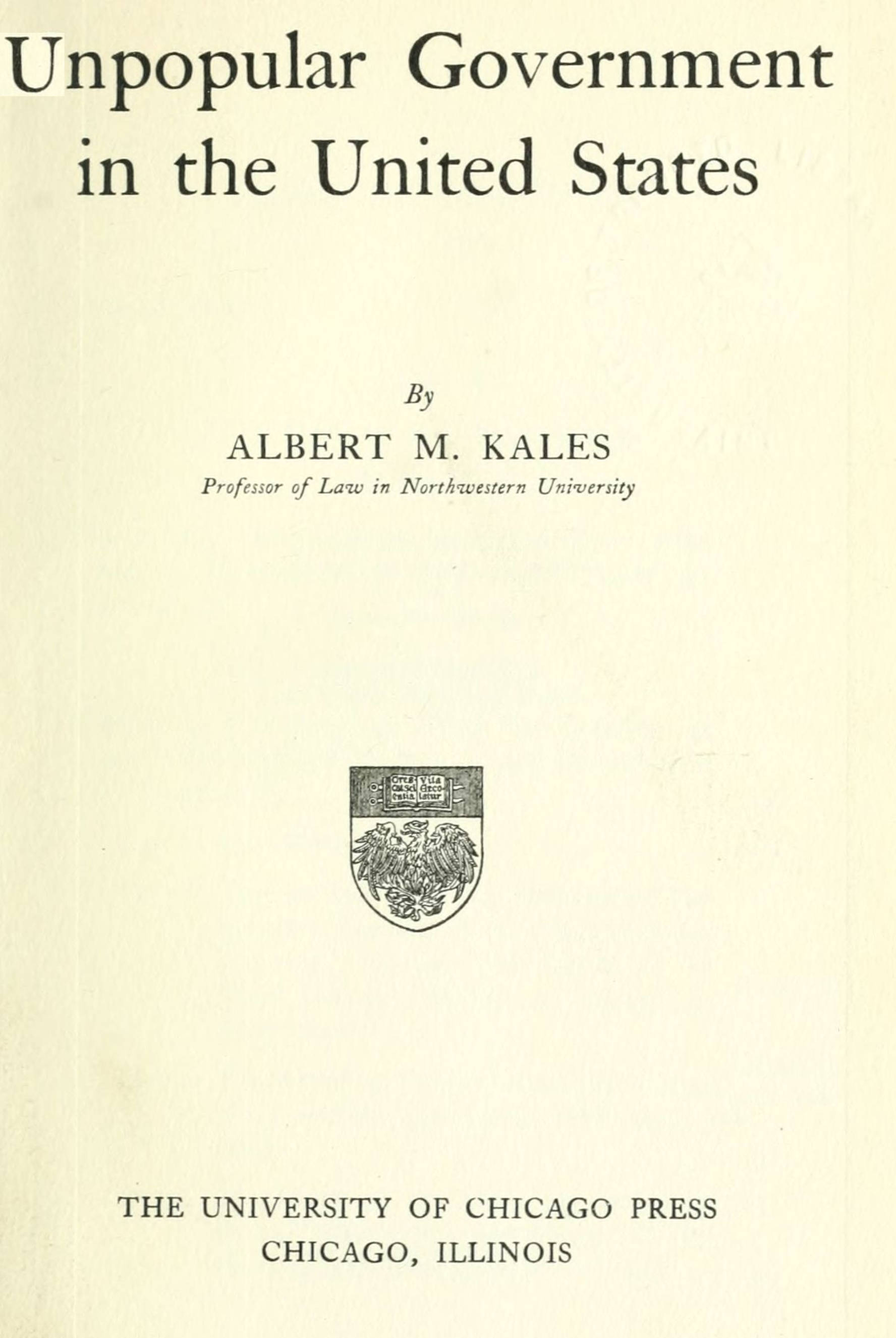 جلد کتاب Unpopular Government in the United States