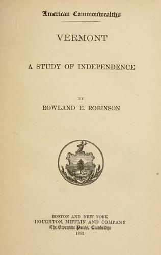 جلد کتاب Vermont: A Study of Independence