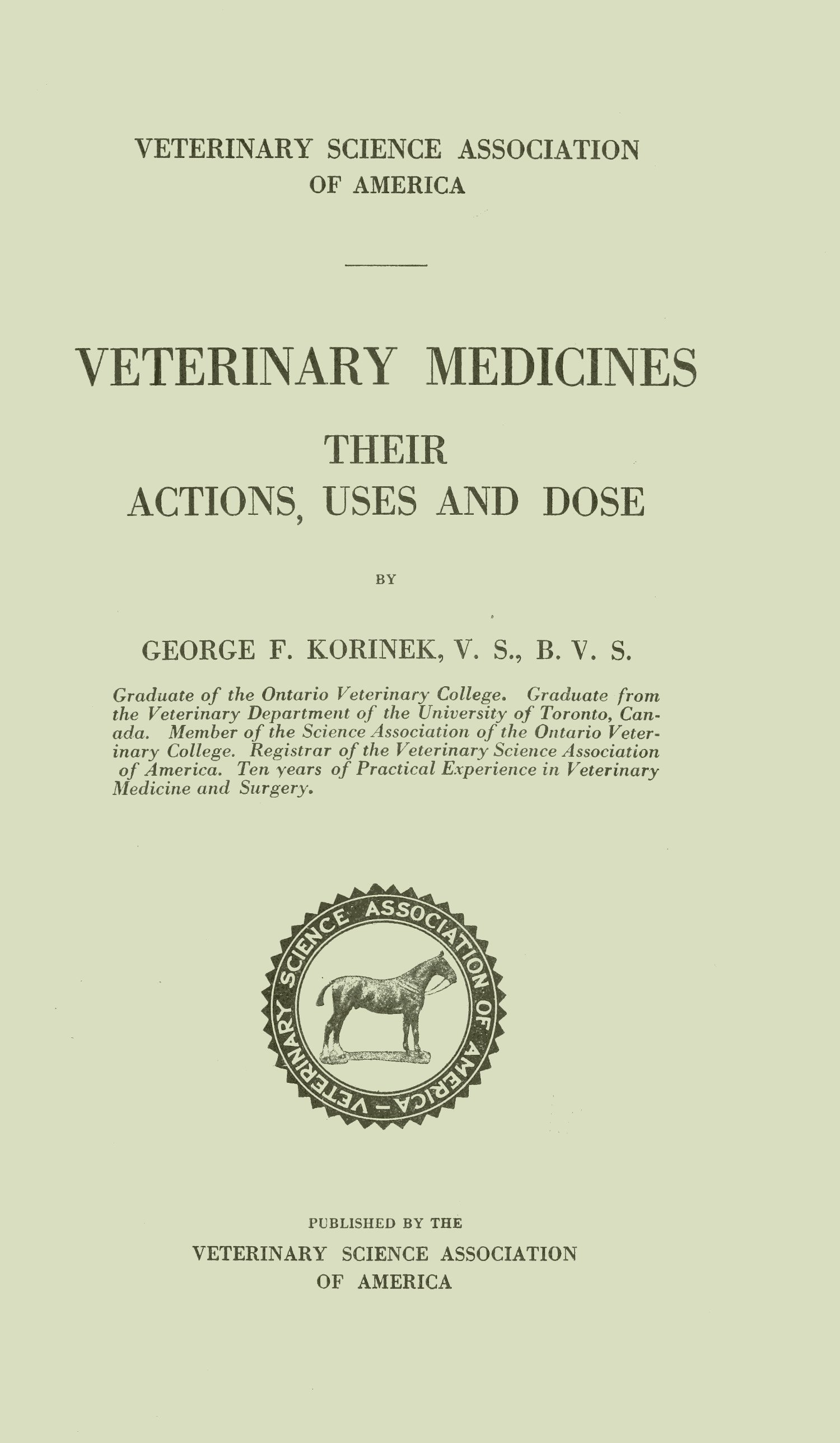 جلد کتاب Veterinary Medicines, Their Actions, Uses and Dose